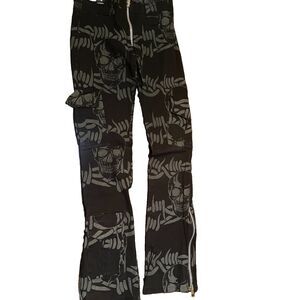 Vtg Y2K Serious Clothing LA Skull Flare Pants XS Mall Goth Punk Grunge Zipper